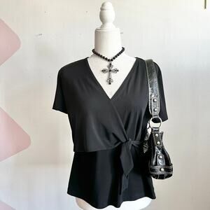 Black Wrap Babydoll Top, Fairy Grunge Y2K‎ Gothic Coquette XL